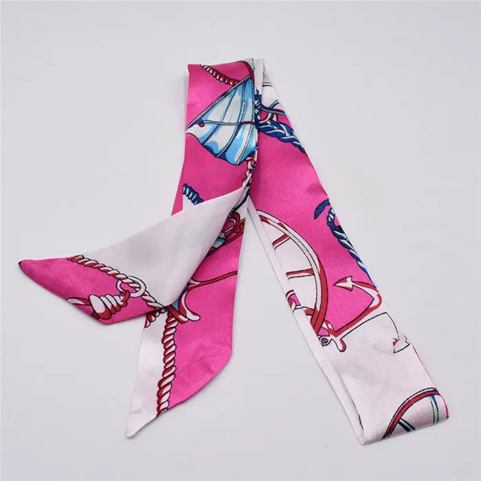 Small Silk Scarf For Women 2021 New Print Handle Bag Ribbons Brand Fashion Head Scarf Small Long Skinny Scarves Wholesale