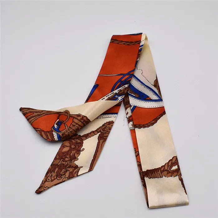 Small Silk Scarf For Women 2021 New Print Handle Bag Ribbons Brand Fashion Head Scarf Small Long Skinny Scarves Wholesale