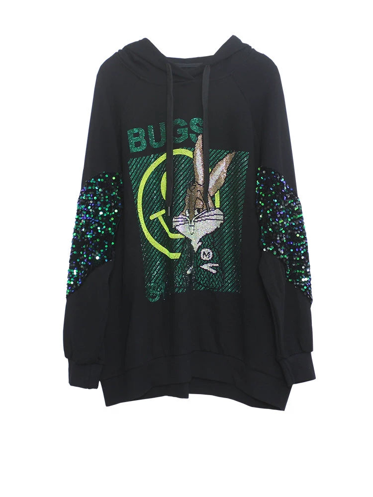 Fashion Slimming Youthful-Looking Rhinestone Green Sequined Sweater