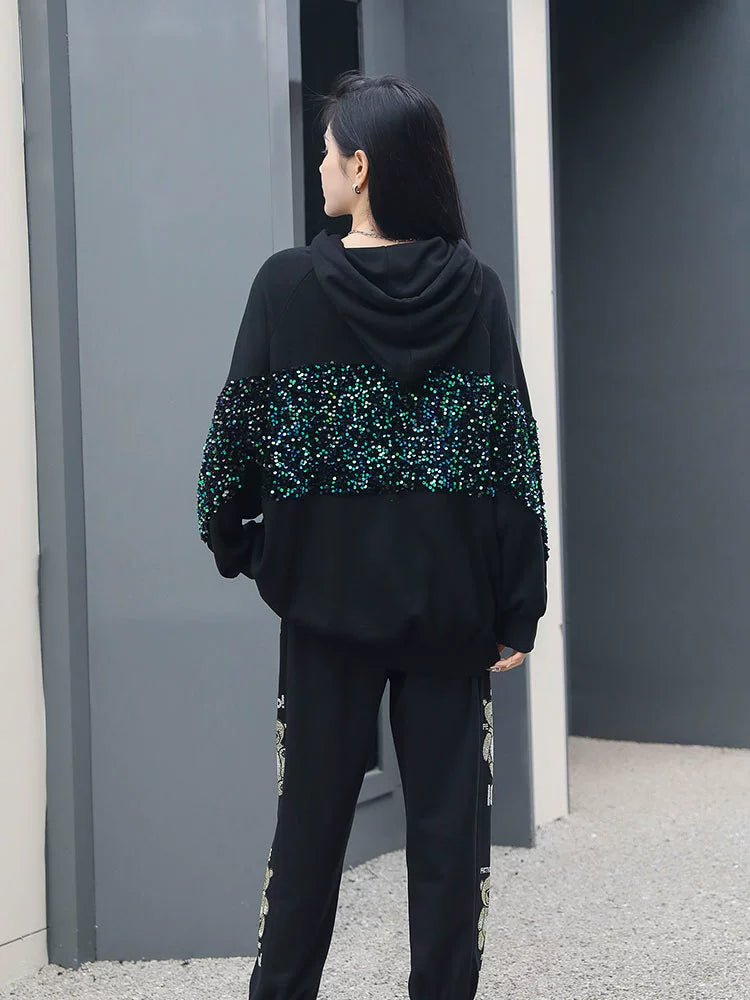 Fashion Slimming Youthful-Looking Rhinestone Green Sequined Sweater