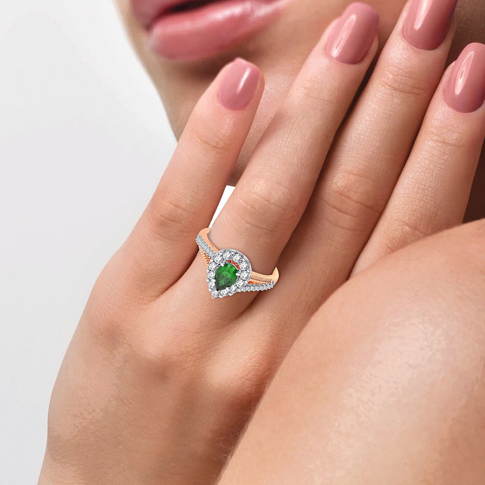 14K 0.33CT Diamond Emerald Ring