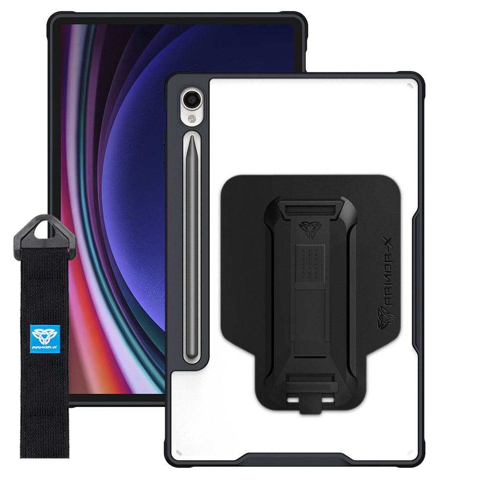 DXS-SS-X710 | Samsung Galaxy Tab S9 SM-X710 / X716 | Ultra slim 4 corner Anti-impact tablet case with hand strap kick-stand & X-Mount