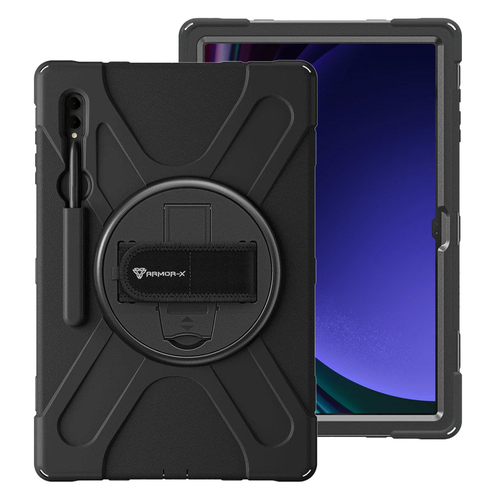 JLN-SS-X910 | Samsung Galaxy Tab S9 Ultra SM-X910 / X916 | Ultra 3 layers shockproof rugged case with hand strap and kick-stand