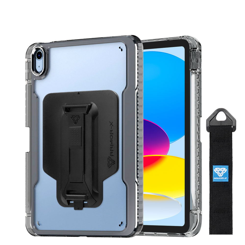 KXS-iPad-N5 | iPad 10.9 (10th Gen.) | Transparent Protective Rugged Case with hand strap & kick-stand & X-Mount