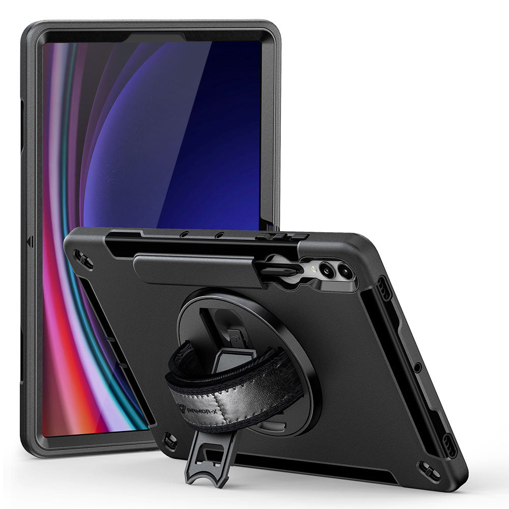 RIN-SS-X810 | Samsung Galaxy Tab S9+ S9 Plus SM-X810 / X816 | Rainproof military grade rugged case with hand strap and kick-stand