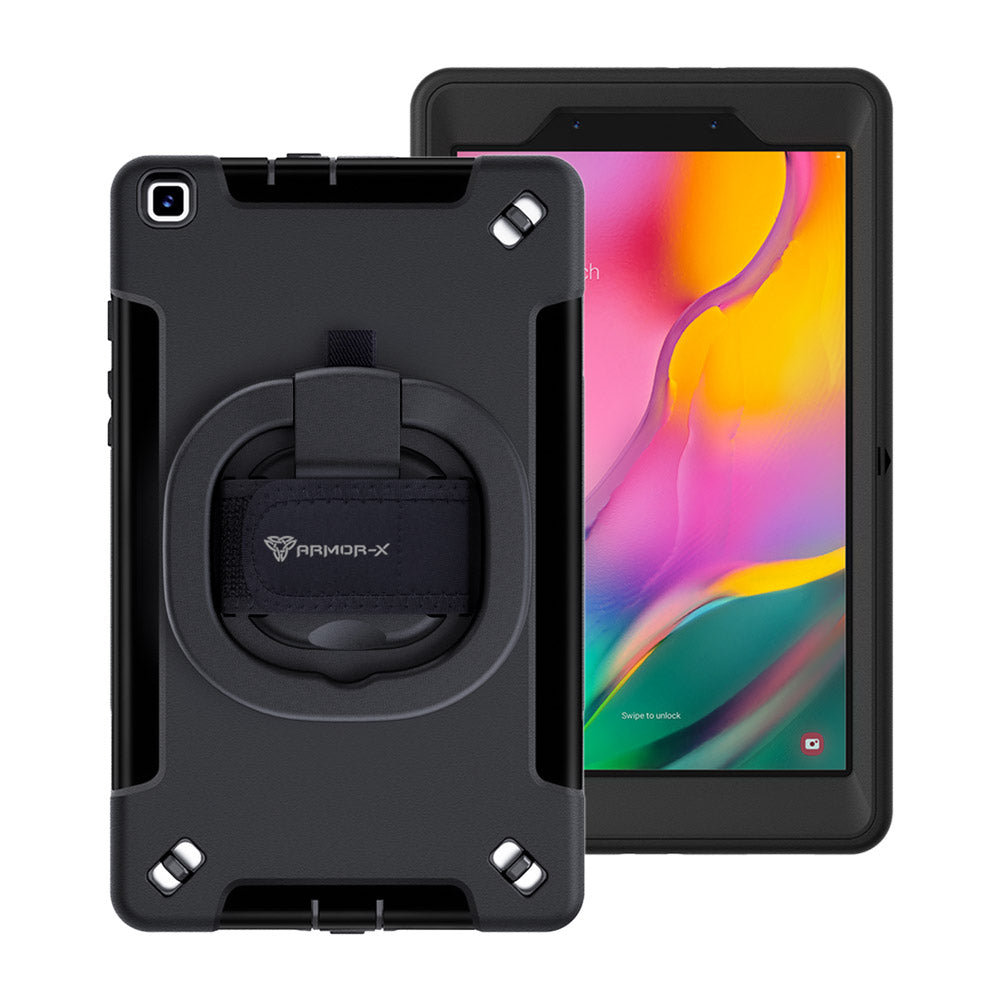 SKN-SS-T290 | Samsung Galaxy Tab A 8.0 (2019) T290 T295 | Rainproof military grade rugged case with hand strap and kick-stand & folding grip