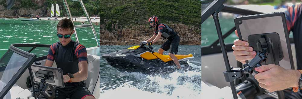 iPad waterproof cases. IP68 iPad water proof case and mount for boat and sailing. Best design for Shower, hot tub and bath with stand , strap and mounting