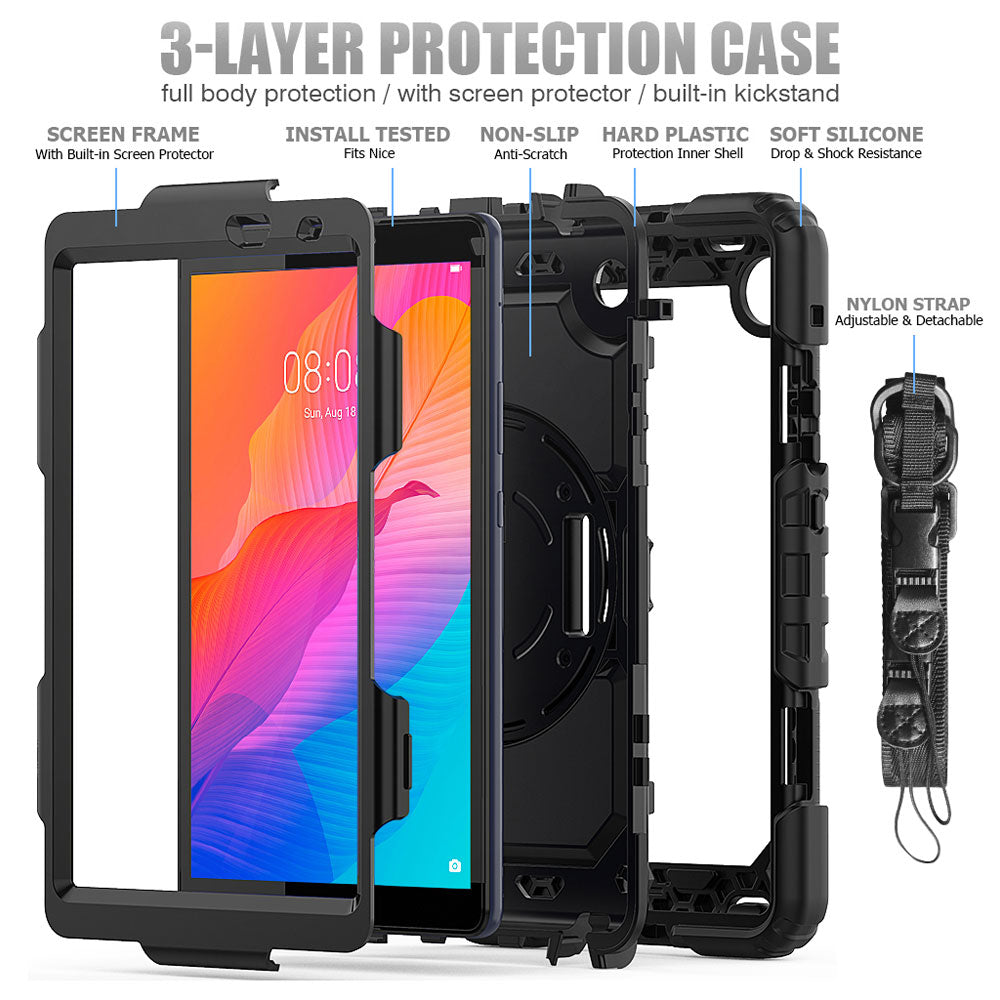 GEN-HW-T8 | Huawei MatePad T8 8.0 | Rainproof military grade rugged case with hand strap and kick-stand