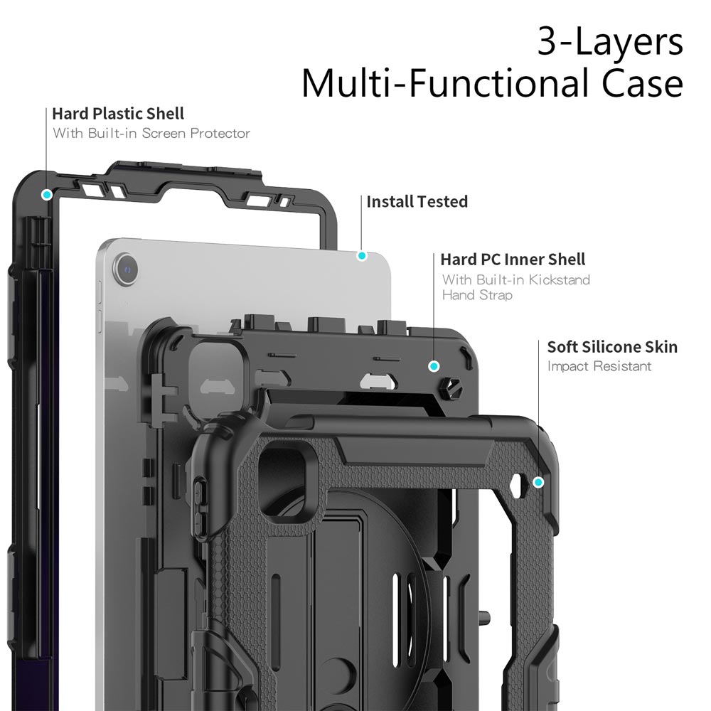 GEN-iPad-PR6 | iPad Pro 11 ( 2nd / 3rd / 4th Gen. ) 2020 / 2021 / 2022 | Rainproof military grade rugged case with hand strap and kick-stand