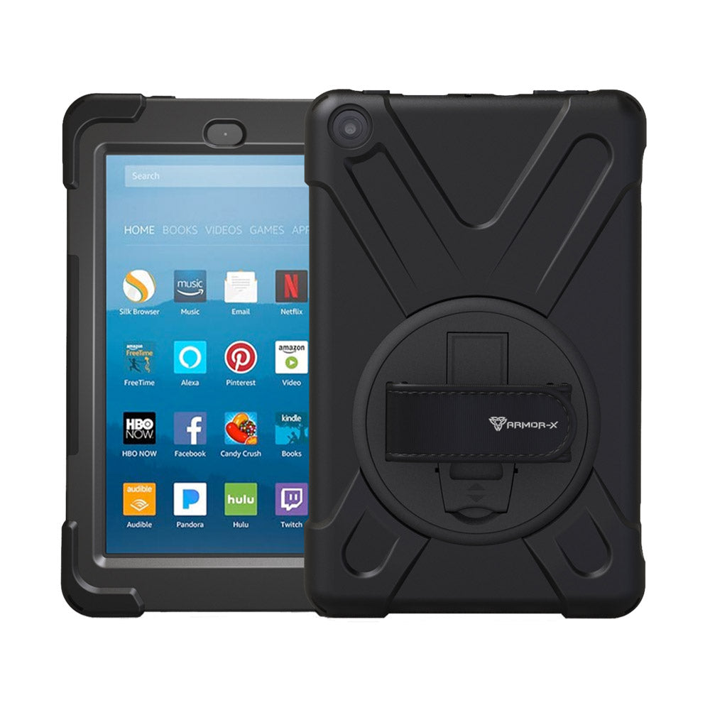 JLN-AZ-FRHD8 | Amazon Fire HD 8 2018 2017 | Ultra 3 layers shockproof rugged case with hand strap and kick-stand