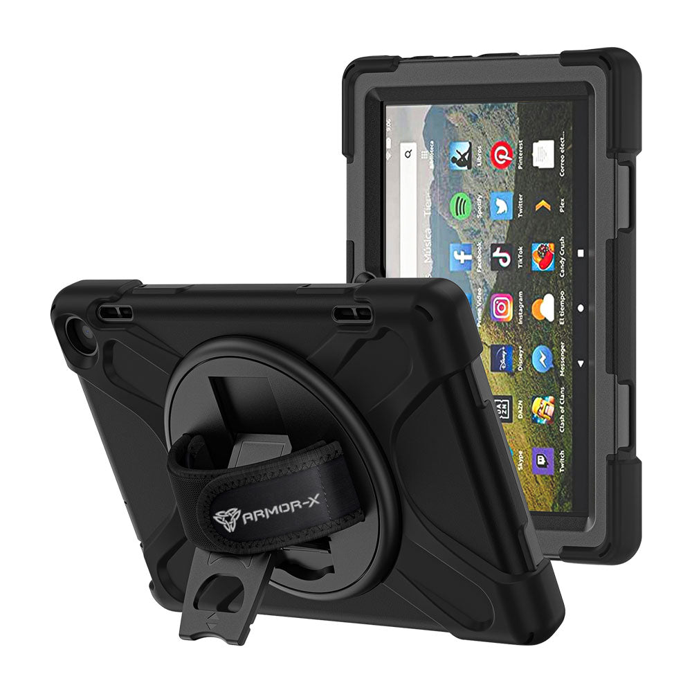 JLN-AZ-HD8G12 | Amazon Fire HD 8 / HD 8 Plus 2022 | Ultra 3 layers shockproof rugged case with hand strap and kick-stand