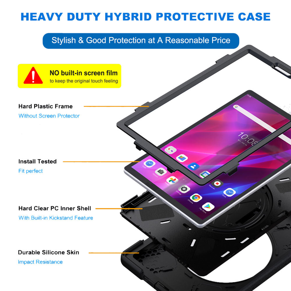 JLN-LN-K10 | Lenovo Tab K10 ( TB-X6C6F/X/L TB-X6C6NBF/X/L ) | Ultra 3 layers shockproof rugged case with hand strap & kick-stand