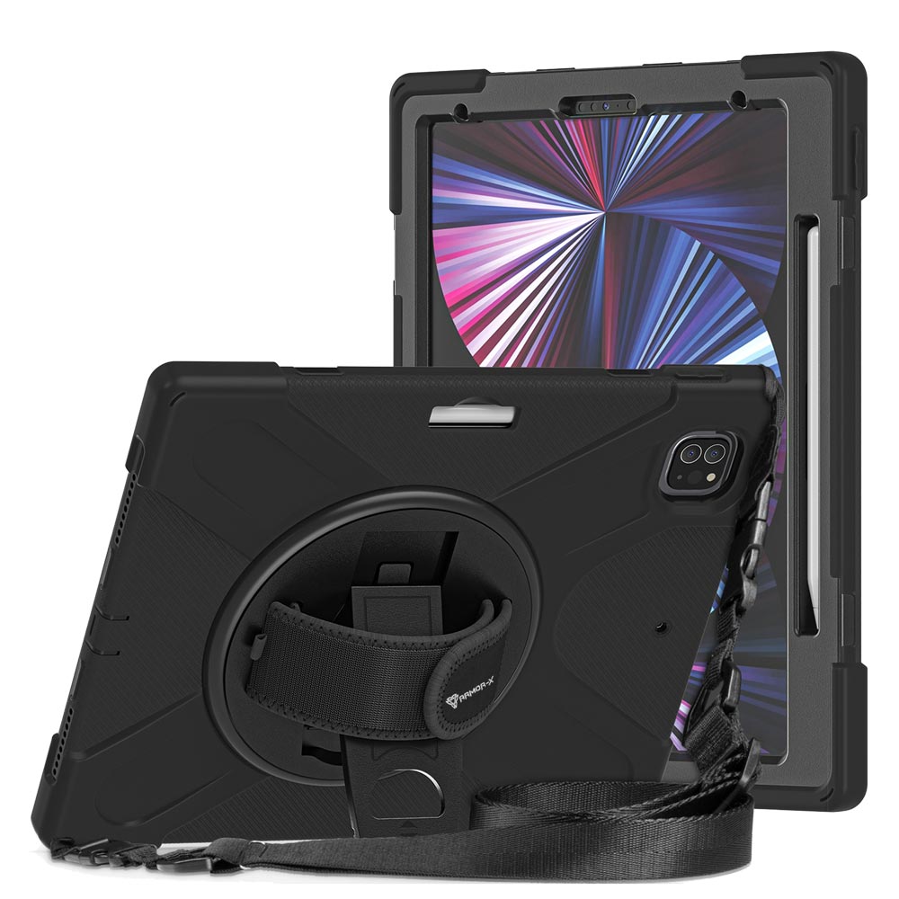JLN-iPad-PR9 | iPad Pro 12.9 ( 5th / 6th Gen ) 2021 / 2022 | Ultra 3 Layers Shockproof Rugged Case With Hand Strap,  Kick-stand & Wireless Charging Pen Holder