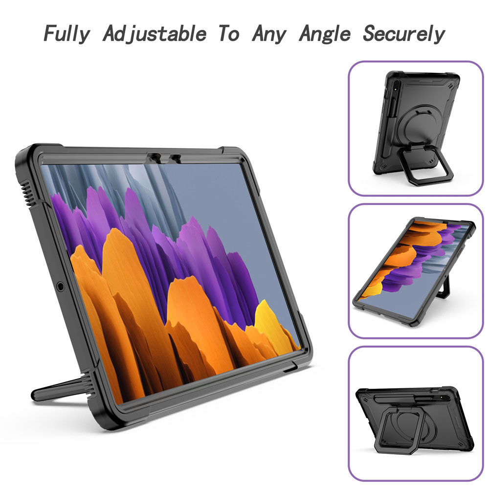 KON-SS-T870 | Samsung Galaxy Tab S7 SM-T870 / SM-T875 / SM-T876B | Rugged case with kick-stand & pencil Holder & folding grip