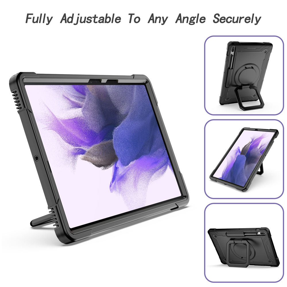 KON-SS-T970 | Samsung Galaxy Tab S7 FE SM-T730 / T733 / T736B / T735NZ | Rugged case with kick-stand & pencil Holder & folding grip