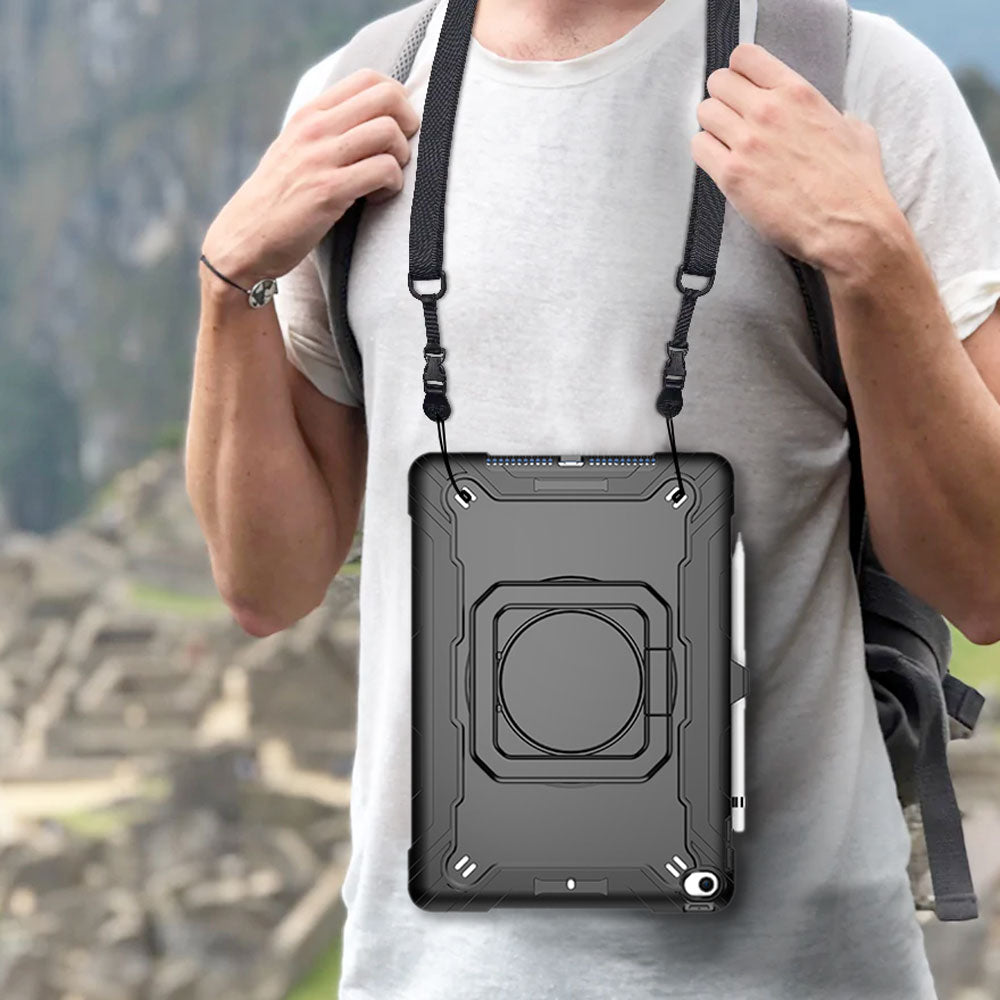 KON-iPad-N3 | iPad 10.2 (7th & 8th & 9th Gen.) 2019 / 2020 / 2021 | Rugged Case with Kick-stand & pencil holder & folding grip