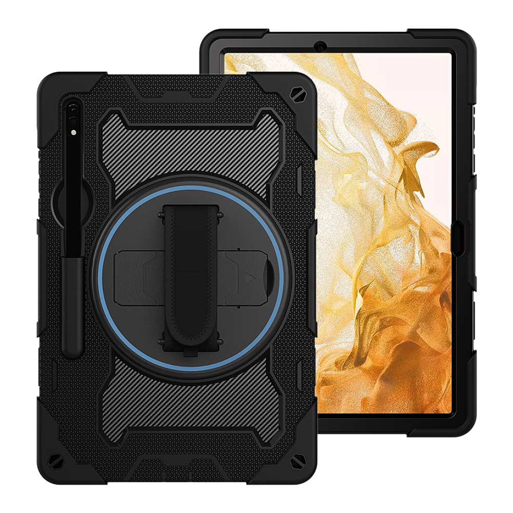NBN-SS-T870 | Samsung Galaxy Tab S8 SM-X700 / SM-X706 | Ultra 3 Layers Shockproof Rugged Case with Hand Strap and Kick-Stand