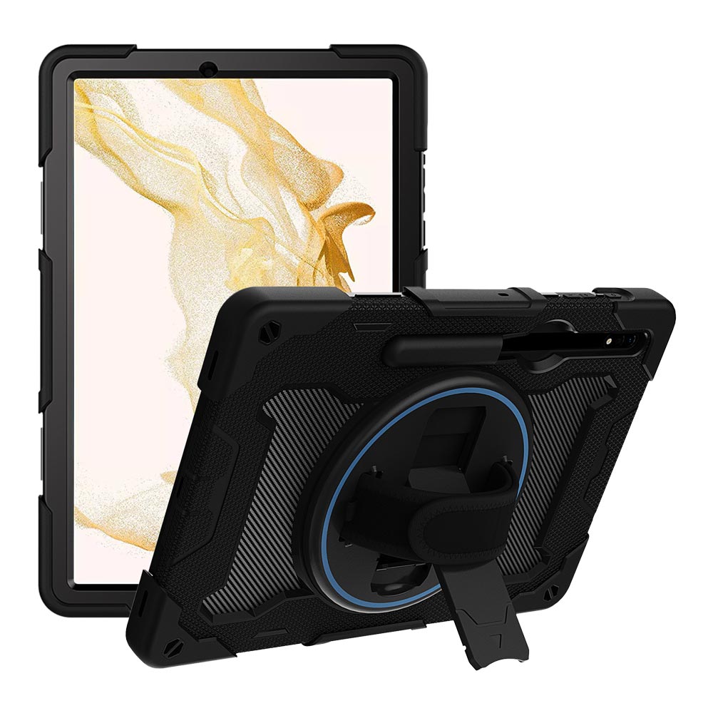 NBN-SS-T870 | Samsung Galaxy Tab S8 SM-X700 / SM-X706 | Ultra 3 Layers Shockproof Rugged Case with Hand Strap and Kick-Stand