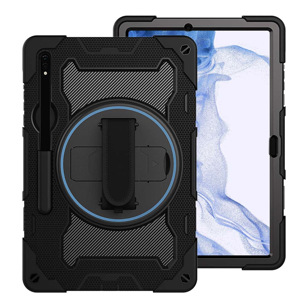 NBN-SS-T970 | Samsung Galaxy Tab S8+ S8 Plus SM-X800 / SM-X806 | Ultra 3 Layers Shockproof Rugged Case with Hand Strap and Kick-Stand