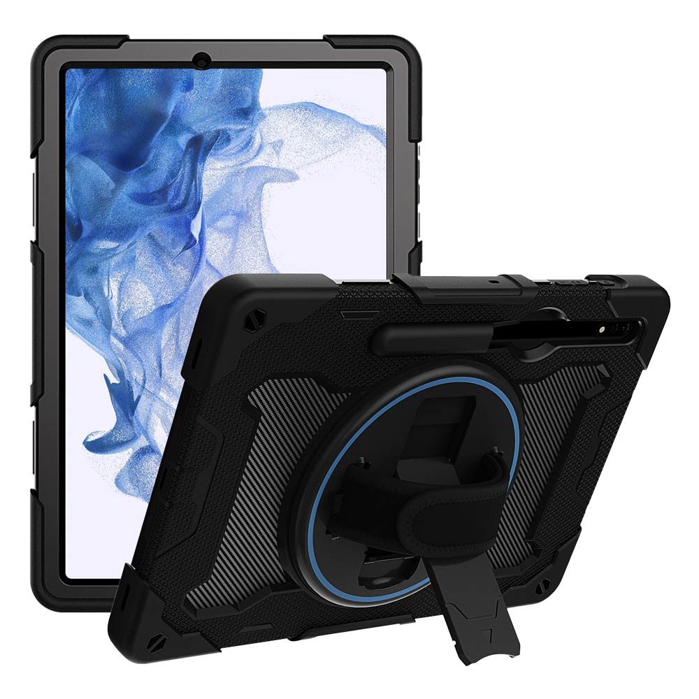 NBN-SS-T970 | Samsung Galaxy Tab S8+ S8 Plus SM-X800 / SM-X806 | Ultra 3 Layers Shockproof Rugged Case with Hand Strap and Kick-Stand