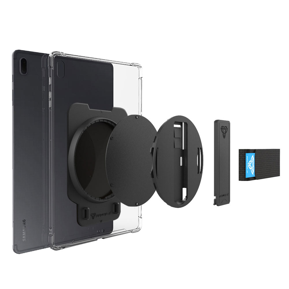 DUN-SS-X205 | Samsung Galaxy Tab A8 SM-X200 / X205 | Ultra Slim 4 Corner Shockproof Case With Hand Strap & Kick-stand