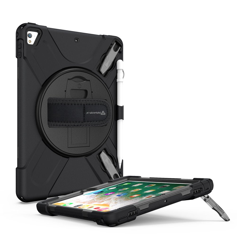 JAN-iPad-N2 | iPad Air 2 | Ultra 3 layers shockproof rugged case with hand strap and kick-stand & pen holder