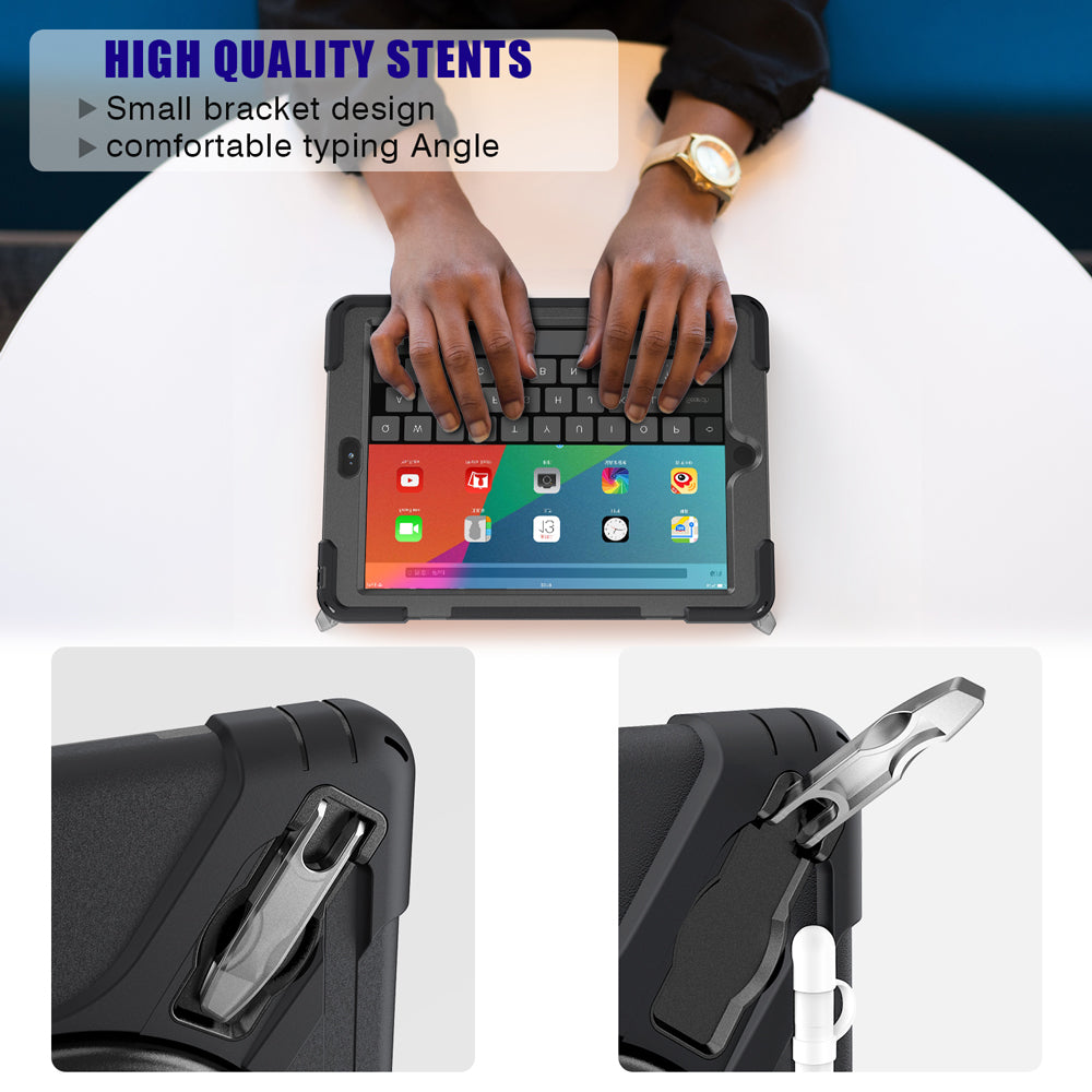 JAN-iPad-N2 | iPad Air 2 | Ultra 3 layers shockproof rugged case with hand strap and kick-stand & pen holder