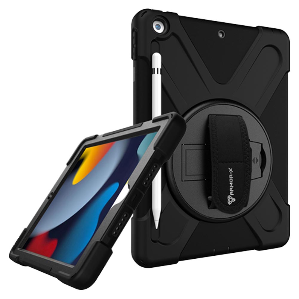 JLN-iPad-N4 | iPad 10.2 (7th & 8th & 9th Gen.) 2019 / 2020 / 2021 | Ultra 3 layers shockproof rugged case with hand strap and kick-stand & pen holder