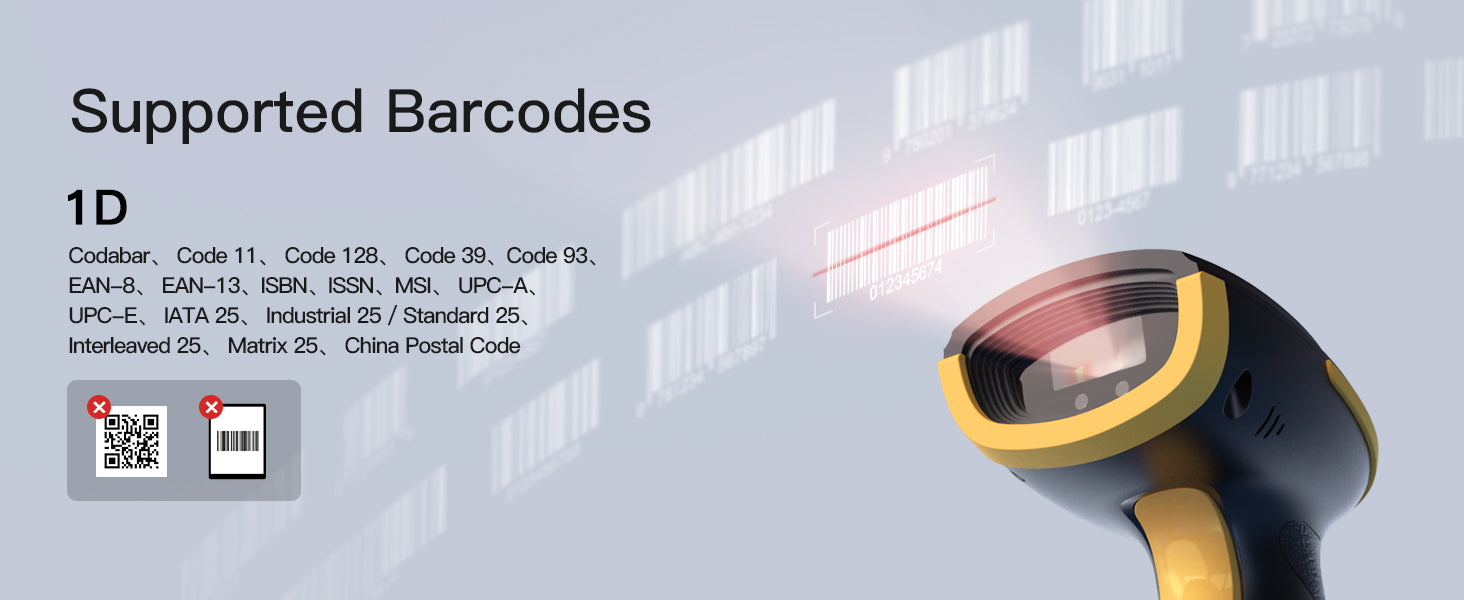 Inateck BCST-21 Barcode Scanner-Supported barcodes