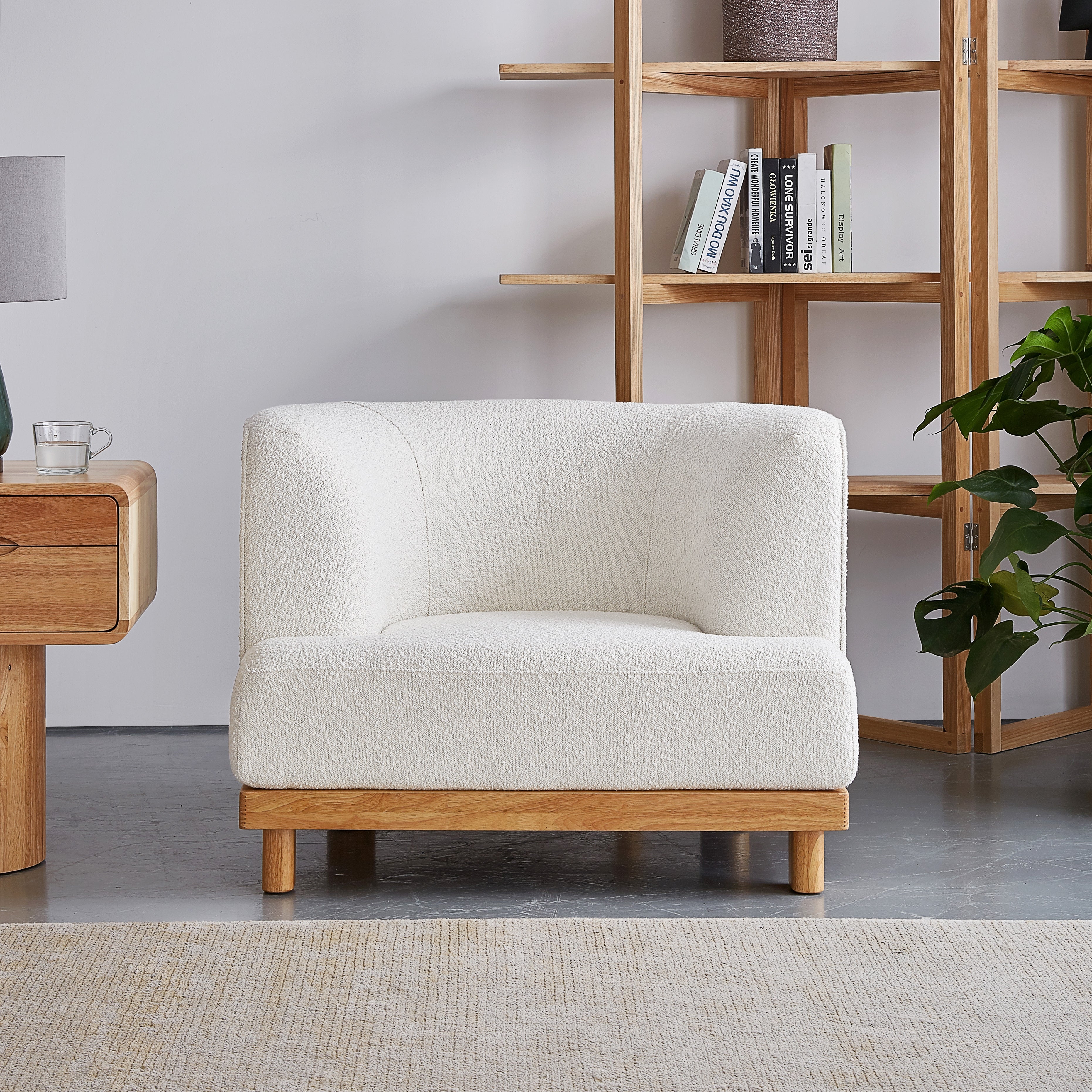 Boucle Lounge Wooden Chair