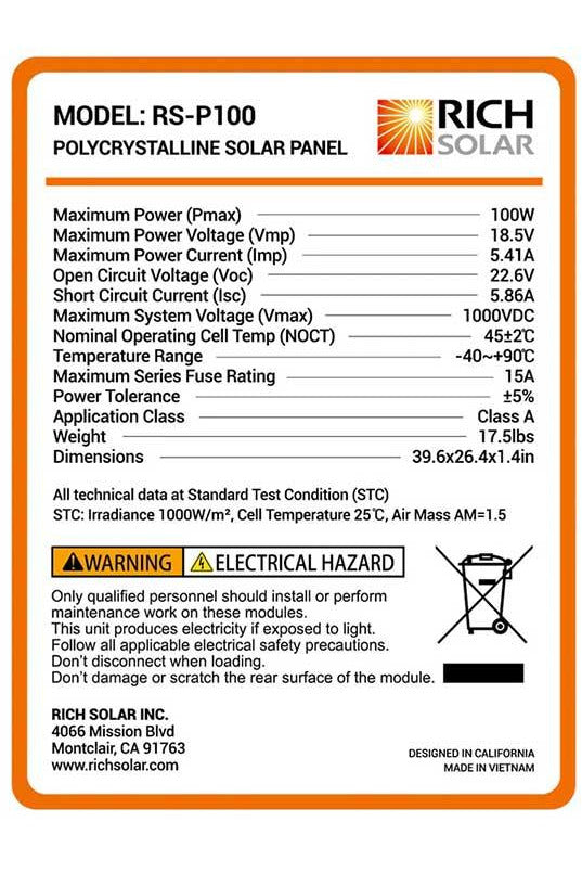 Rich Solar Mega 100 Watt Solar Panel Poly