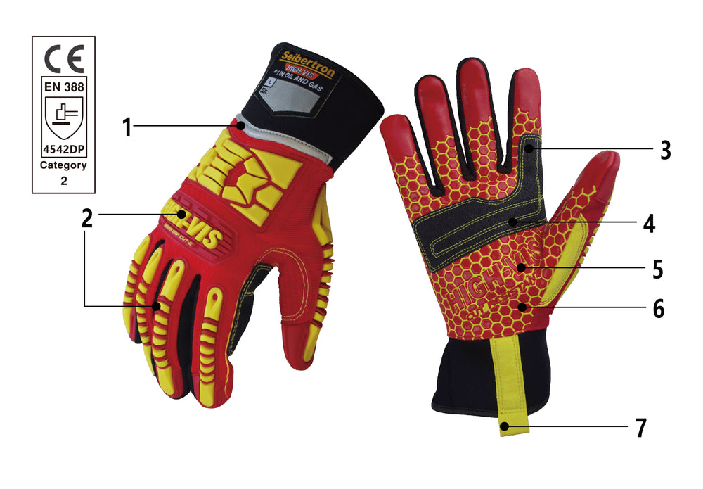 Guanti Da Lavoro Antitaglio Livello 5 Seibertron - High Vis Per Oil & Gas Con Protezione Metacarpale - Foto 4
