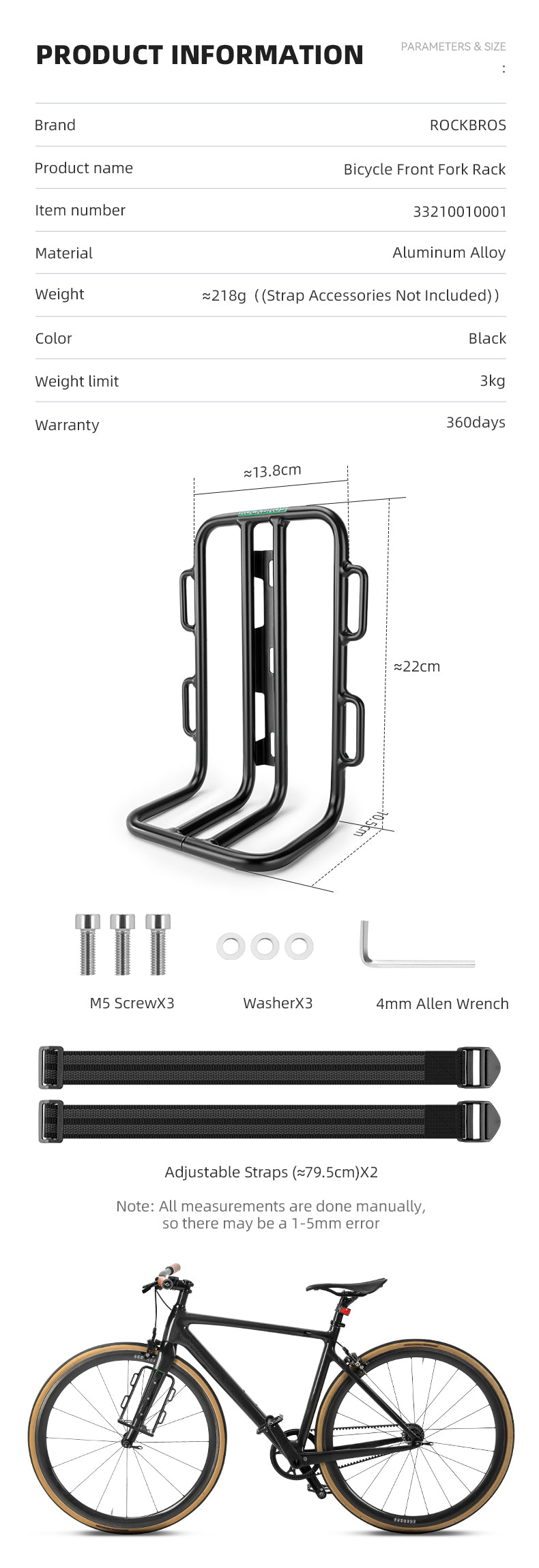 ROCKBROS Bicycle Front Fork Rack MTB Bike Front Carrier Rack Aluminium Alloy