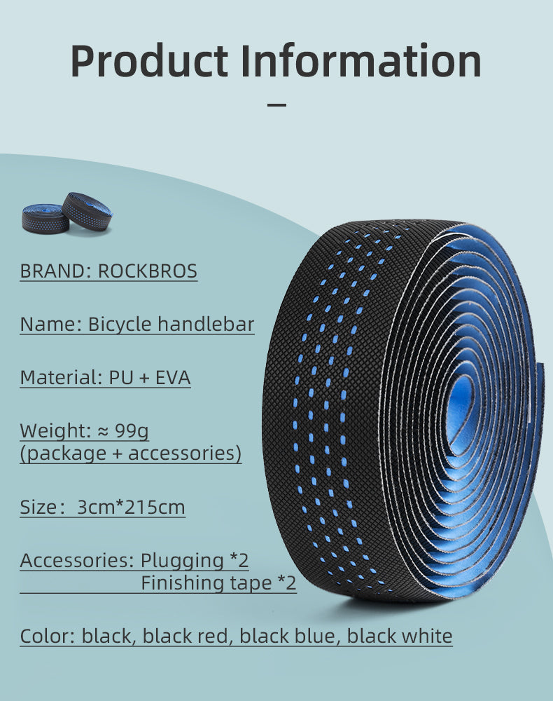 ROCKBROS Handlebar Tape PU Eva Anti-slip Wrap Soft Breathable Shockproof Road Tape End Bar MTB Bicycle Grips Cycling Accessories