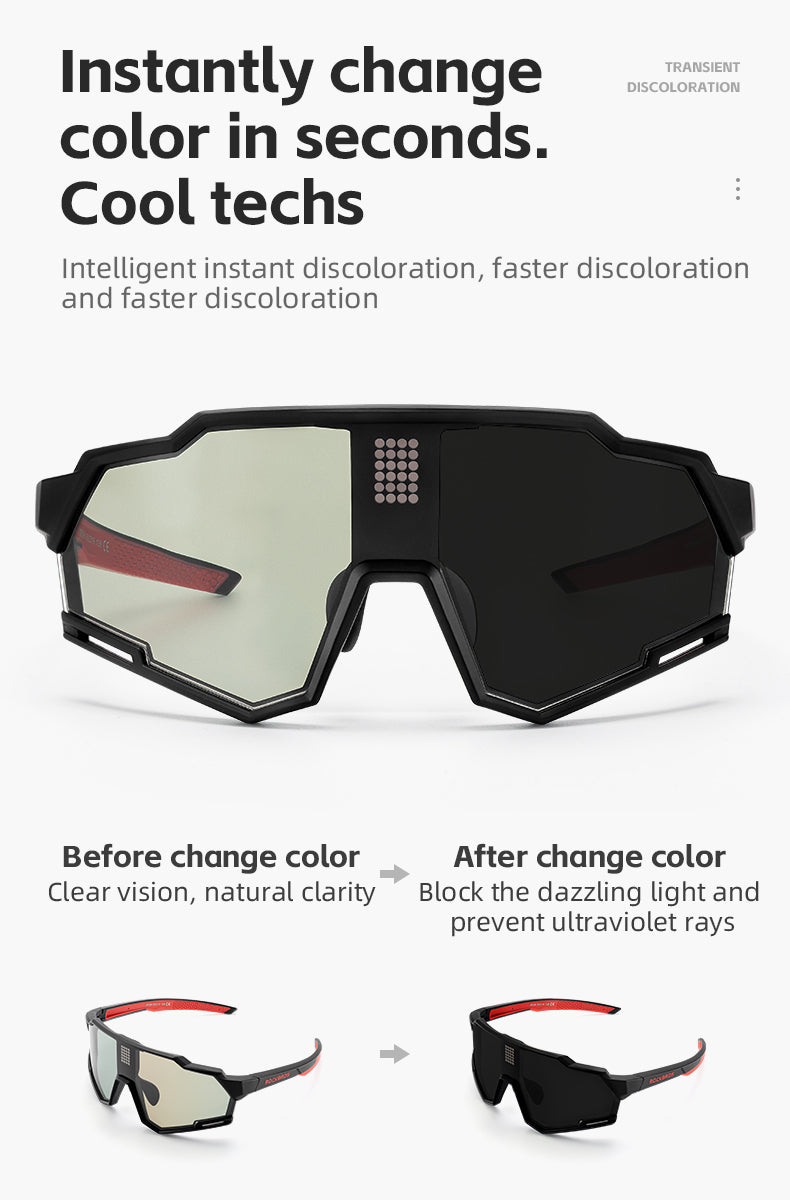 ROCKBROS Cycling Photochromic Glasses Electronic Color Changing SunGlasses Clear