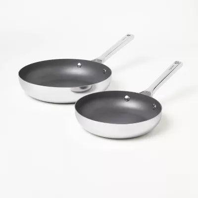 2pk Nonstick Stainless Steel Frypan Set Silver