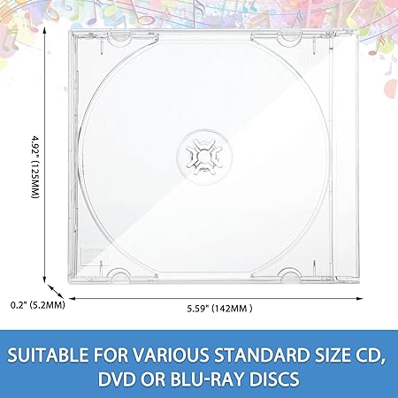 Kanayu 200 Pcs Standard Plastic CD DVD Jewel Cases