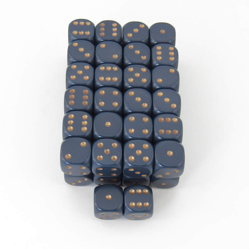 WCXDQ1626E50 Dusty Blue Opaque Dice Copper Pips D6 16mm Pack Of 50