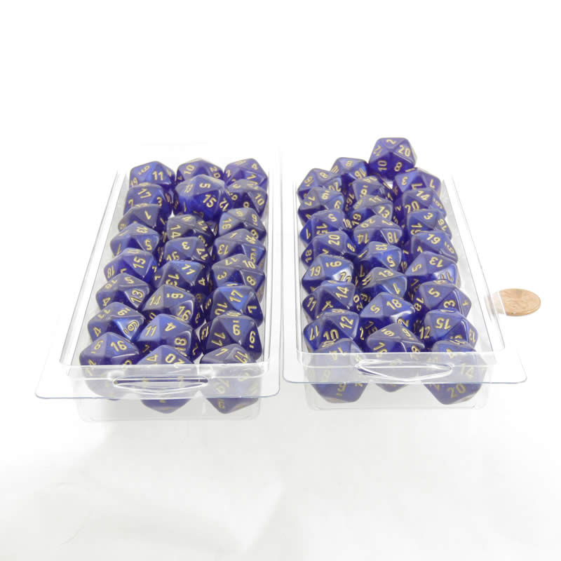 WCXPB2087E50 Royal Purple Borealis Dice Luminary with Gold Numbers D20 16mm (5/8in) Pack of 50