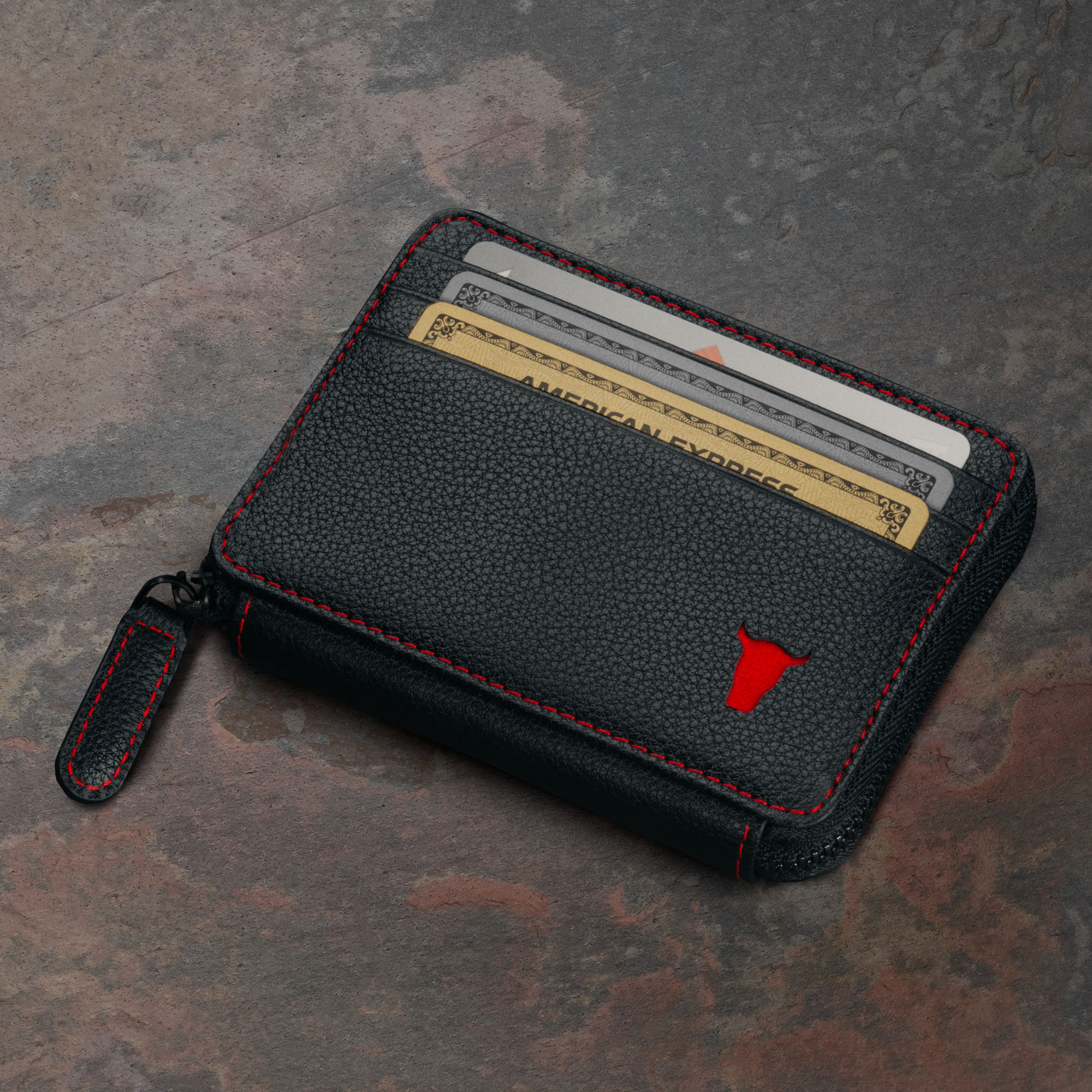 Leather Zipped Coin Purse with Card Holder