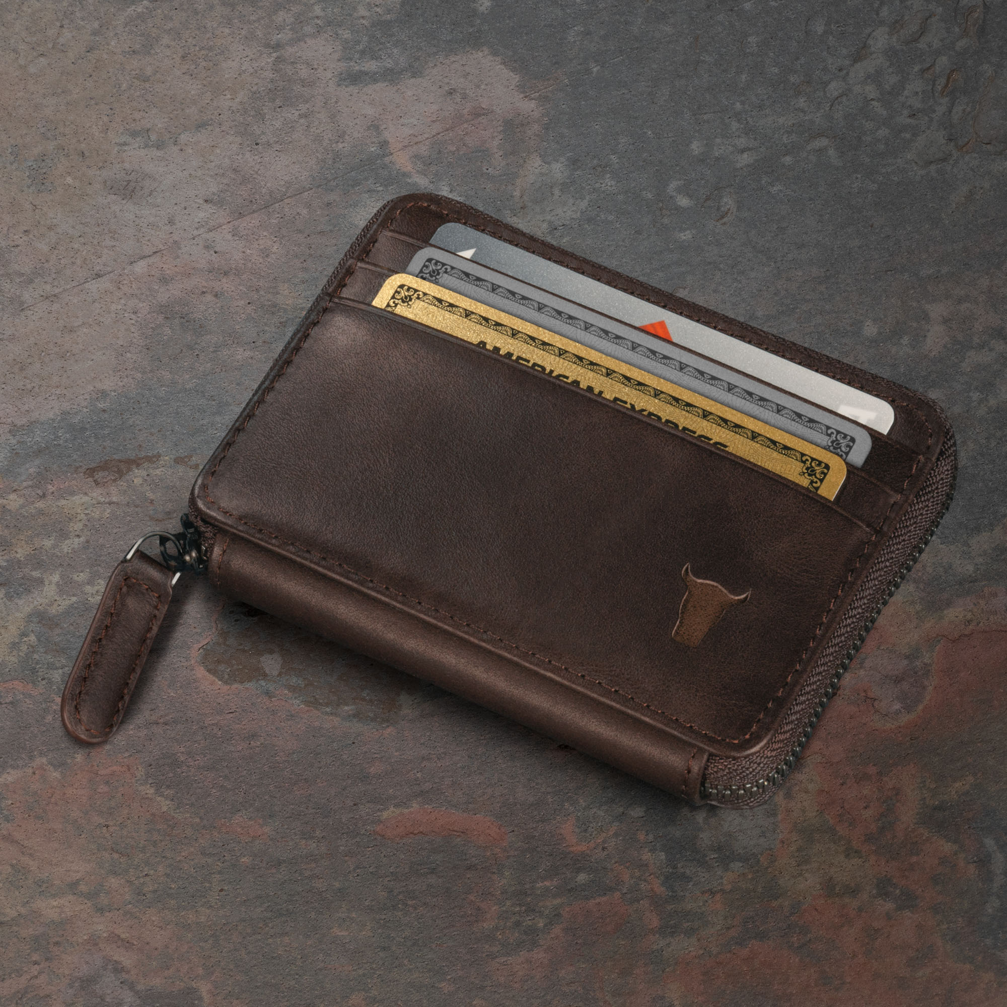 Leather Zipped Coin Purse with Card Holder