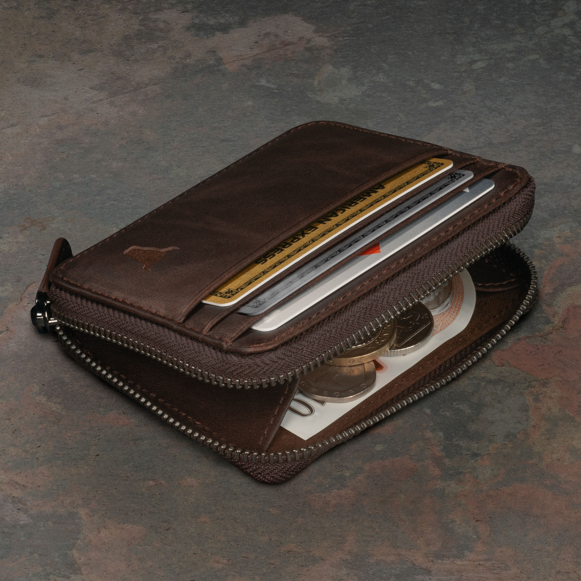 Leather Zipped Coin Purse with Card Holder