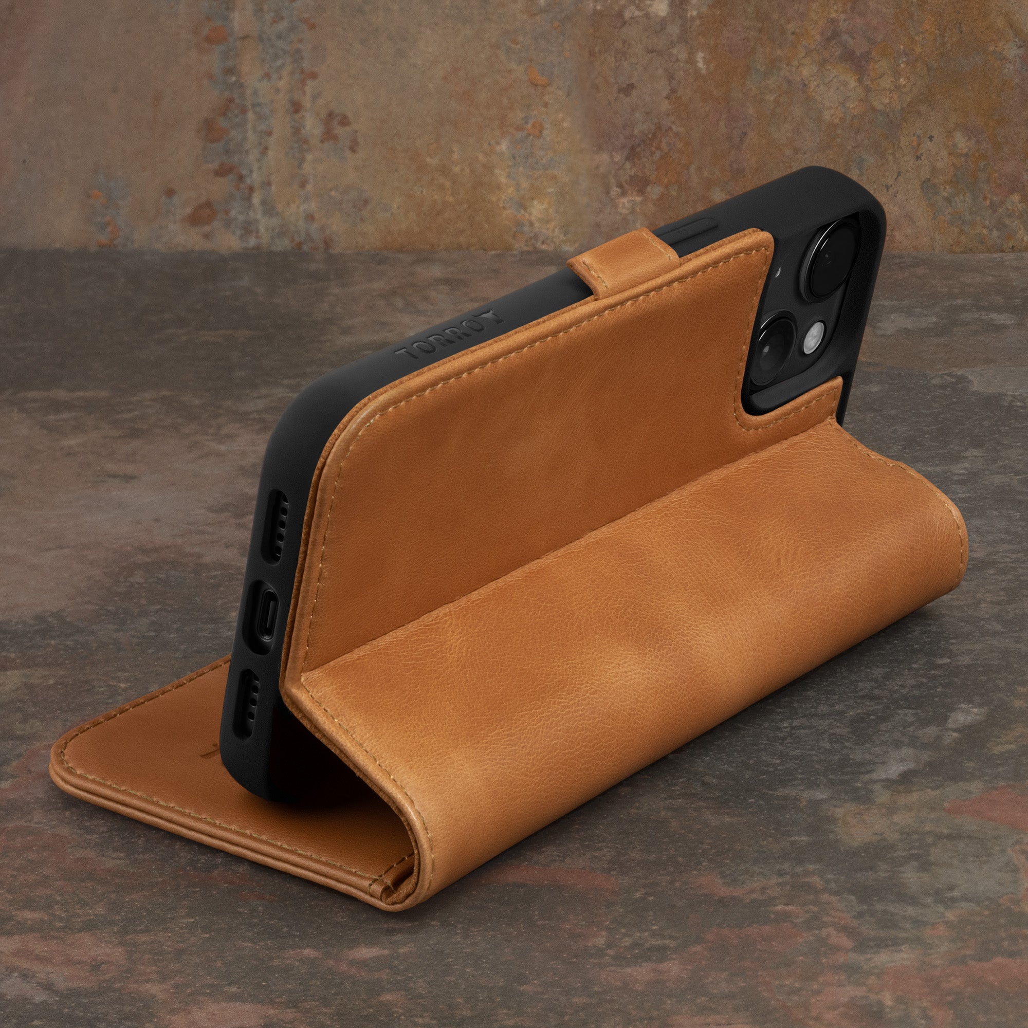 iPhone 15 Plus Leather Wallet Case (with Stand Function)