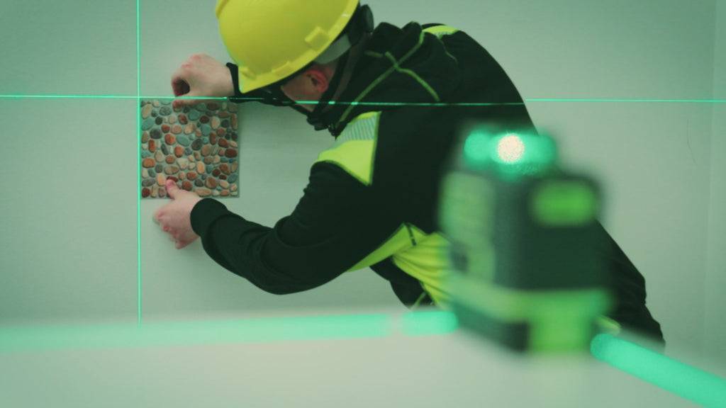 Laying tiles for the house with lasgoo green laser level, coryright © 2023, LasGoo Tools