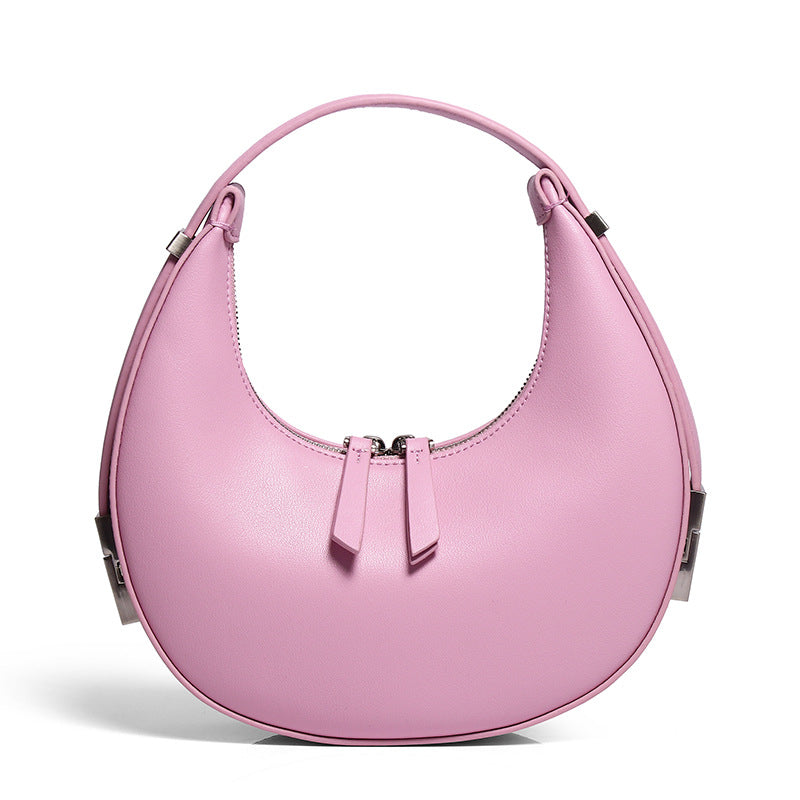 2022 Elegant Half Moon Handbag Famous Luxury Women Handbags Pink/Beige/khaqi Purse Genuine Leather Gift Handbag