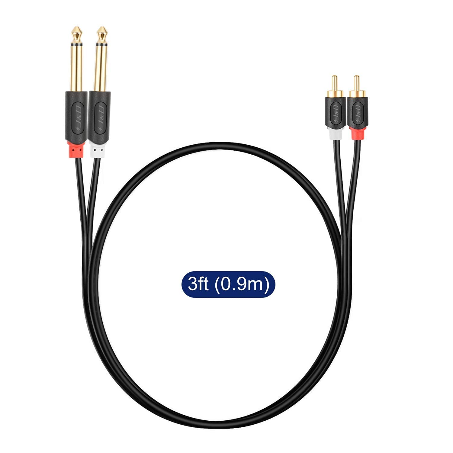 Dual 1/4 inch TS to Dual RCA M/M Audiowave Series Stereo Audio Speaker Cable