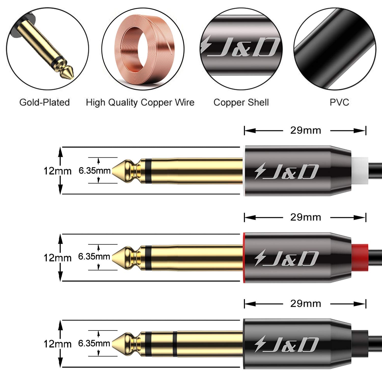 6.35 mm TRS Male to Dual 6.35 mm TS Male Stereo Instrument Cable