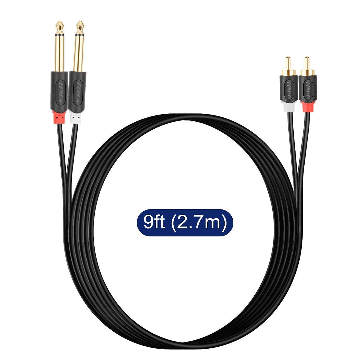 Dual 1/4 inch TS to Dual RCA M/M Audiowave Series Stereo Audio Speaker Cable