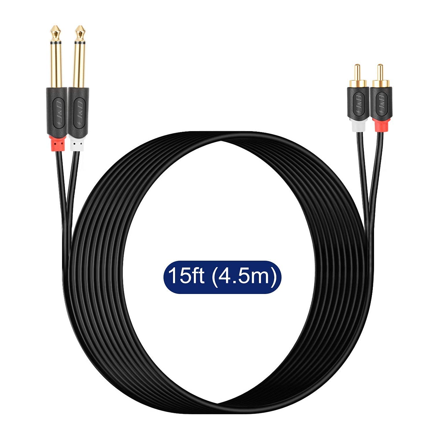 Dual 1/4 inch TS to Dual RCA M/M Audiowave Series Stereo Audio Speaker Cable