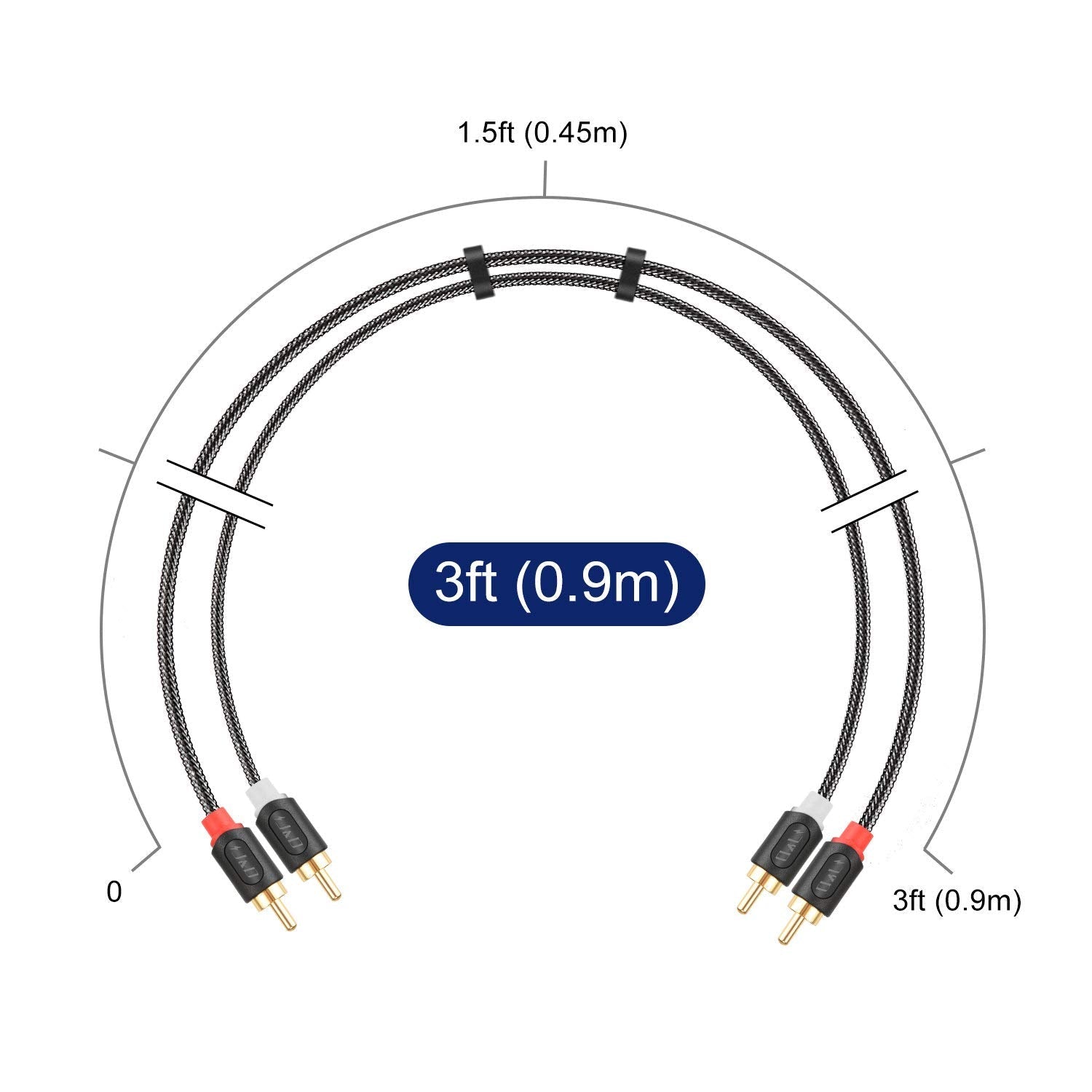 2RCA Male to 2RCA Male Stereo Audio Cable with Nylon Braid